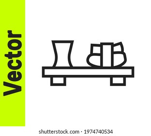 Black line Sushi on cutting board icon isolated on white background. Asian food sushi on wooden board.  Vector