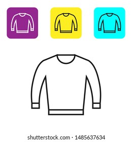 Black line Sweater icon isolated on white background. Pullover icon. Set icons colorful square buttons. Vector Illustration