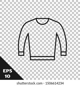 Black line Sweater icon isolated on transparent background. Pullover icon.  Vector Illustration