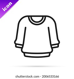 Black line Sweater icon isolated on white background. Pullover icon. Sweatshirt sign.  Vector