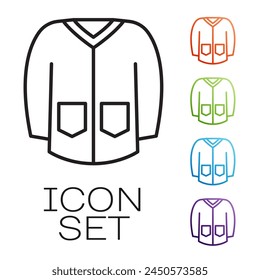 Black line Sweater icon isolated on white background. Pullover icon. Sweatshirt sign. Set icons colorful. Vector
