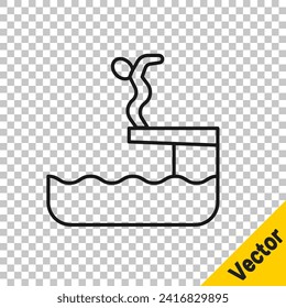 Línea negra Nadador sumergiendo en el icono del pool aislado en fondo transparente.  Vector