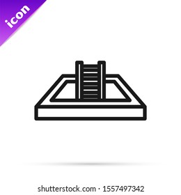 Black line Swimming pool with ladder icon isolated on white background.  Vector Illustration