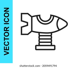 Black line Swing plane on the playground icon isolated on white background. Childrens carousel with plane. Amusement icon.  Vector