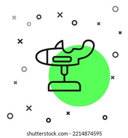 Black line Swing plane on the playground icon isolated on white background. Childrens carousel with plane. Amusement icon.  Vector