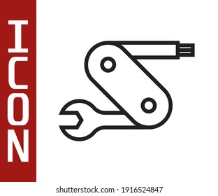 Black line Swiss army knife icon isolated on white background. Multi-tool, multipurpose penknife. Multifunctional tool.  Vector