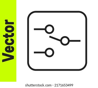 Interruptor de línea negra en icono de circuito electrónico aislado en fondo blanco.  Vector