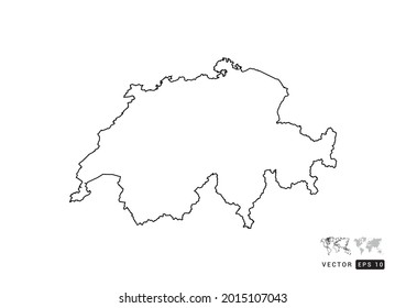 Black  line Switzerland map vector on white background.