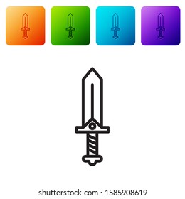 Black line Sword for game icon isolated on white background. Set icons in color square buttons. Vector Illustration