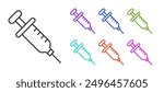 Black line Syringe icon isolated on white background. Syringe for vaccine, vaccination, injection, flu shot. Medical equipment. Set icons colorful. Vector