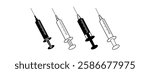 Black line Syringe icon isolated on white background. Syringe for vaccine, vaccination, injection, flu shot. Medical equipment. Set icons colorful. Vector