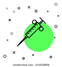 Black line Syringe icon isolated on white background. Syringe for vaccine, vaccination, injection, flu shot. Medical equipment. Vector Illustration Black line Syringe icon isolated on white background. Syringe for vaccine, vaccination, injection, flu shot. Medical equipment. Vector Illustration