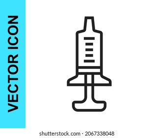 Black line Syringe icon isolated on white background. Syringe for vaccine, vaccination, injection, flu shot. Medical equipment.  Vector