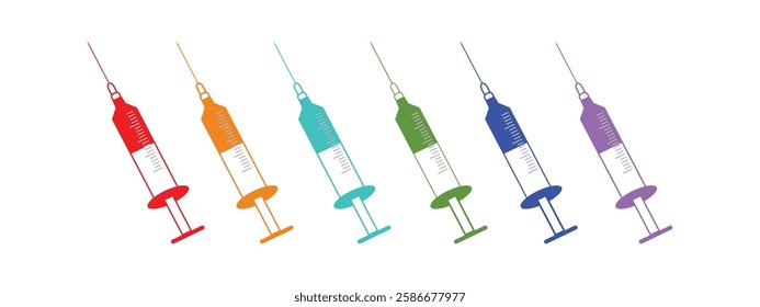 Black line Syringe icon isolated on white background. Syringe for vaccine, vaccination, injection, flu shot. Medical equipment. Set icons colorful. Vector