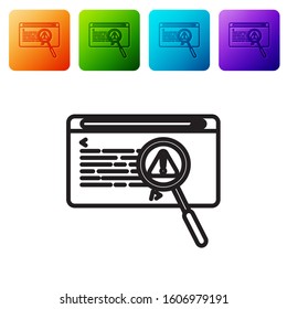 Black line System bug concept icon isolated on white background. Code bug concept. Bug in the system. Bug searching. Set icons in color square buttons. Vector Illustration