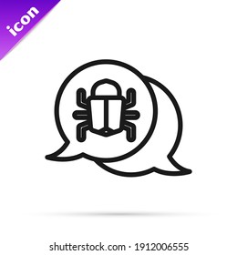 Black line System bug concept icon isolated on white background. Code bug concept. Bug in the system. Bug searching.  Vector
