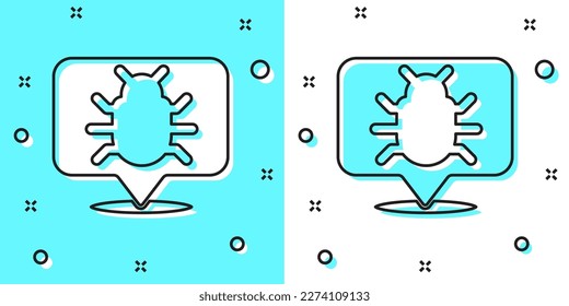 Black line System bug concept icon isolated on green and white background. Code bug concept. Bug in the system. Bug searching. Random dynamic shapes. Vector