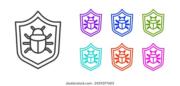 Black line System bug concept icon isolated on white background. Code bug concept. Bug in the system. Bug searching. Set icons colorful. Vector