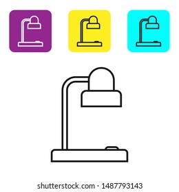 Black line Table lamp icon isolated on white background. Table office lamp. Set icons colorful square buttons. Vector Illustration