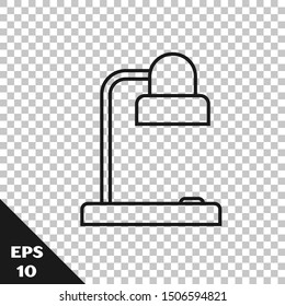 Black line Table lamp icon isolated on transparent background. Table office lamp.  Vector Illustration