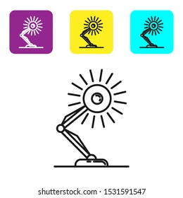 Black line Table lamp icon isolated on white background. Table office lamp. Set icons colorful square buttons. Vector Illustration