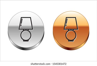 Black line Table lamp icon isolated on white background. Silver-gold circle button. Vector Illustration