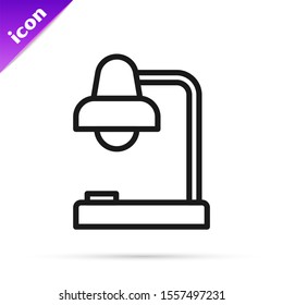 Black line Table lamp icon isolated on white background. Table office lamp.  Vector Illustration