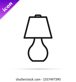 Black line Table lamp icon isolated on white background.  Vector Illustration