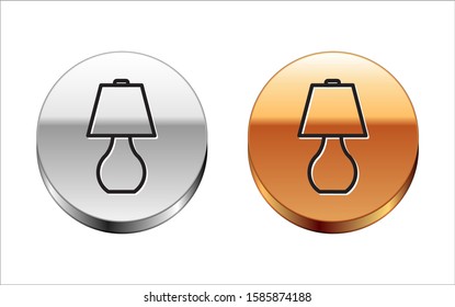 Black line Table lamp icon isolated on white background. Silver-gold circle button. Vector Illustration