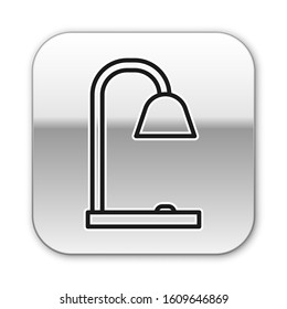 Black line Table lamp icon isolated on white background. Silver square button. Vector Illustration