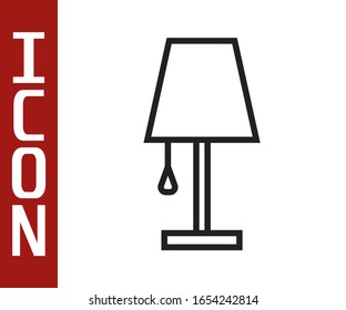 Icono de la lámpara de la mesa de línea negra aislado en fondo blanco.  Ilustración vectorial