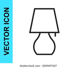 Black line Table lamp icon isolated on white background. Night light.  Vector