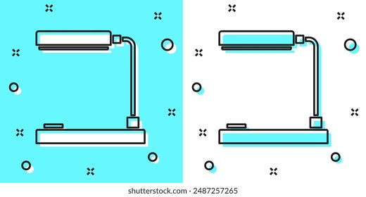 Black line Table lamp icon isolated on green and white background. Table office lamp. Random dynamic shapes. Vector Illustration