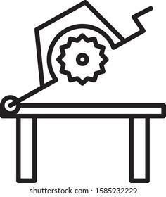 Black line Table saw for woodwork icon isolated on white background. Power saw bench.  Vector Illustration