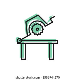 Black line Table saw for woodwork icon isolated on white background. Power saw bench.  Vector Illustration
