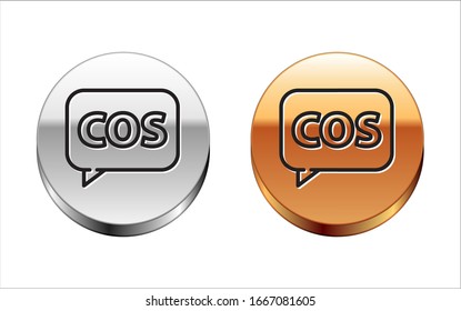 Black line Tablet with calculator icon isolated on white background. Accounting symbol. Business calculations mathematics education. Silver-gold circle button. Vector Illustration