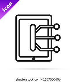 Black line Tablet icon isolated on white background.  Vector Illustration