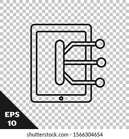 Black line Tablet icon isolated on transparent background.  Vector Illustration