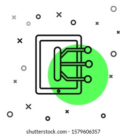 Black line Tablet icon isolated on white background.  Vector Illustration