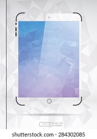 Black line tablet icon with low poly art background