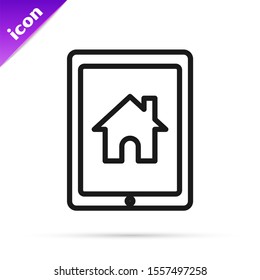 Black line Tablet and smart home icon isolated on white background. Remote control.  Vector Illustration