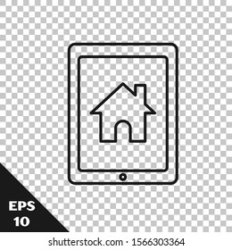 Black line Tablet and smart home icon isolated on transparent background. Remote control.  Vector Illustration