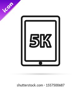 Black line Tablet with text 5k icon isolated on white background.  Vector Illustration