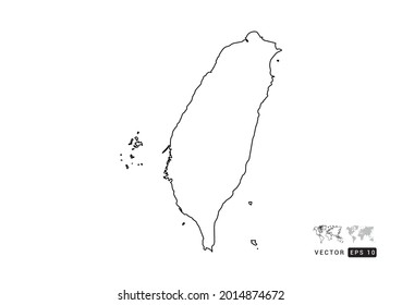 Black  line Taiwan map vector on white background.