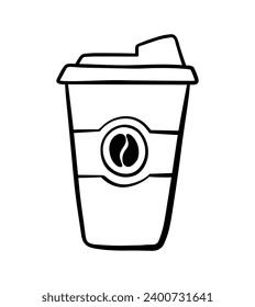 Black Line Takeaway Paper Glass of Coffee, Cappuccino, Espresso, Americano, Latte Beverage Illustration with Editable Color Isolated on White Background