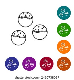 Black line Takoyaki icon isolated on white background. Japanese street food. Set icons in color circle buttons. Vector