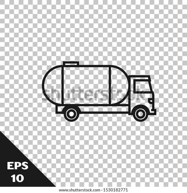 Black line Tanker truck icon isolated on\
transparent background. Petroleum tanker, petrol truck, cistern,\
oil trailer.  Vector\
Illustration