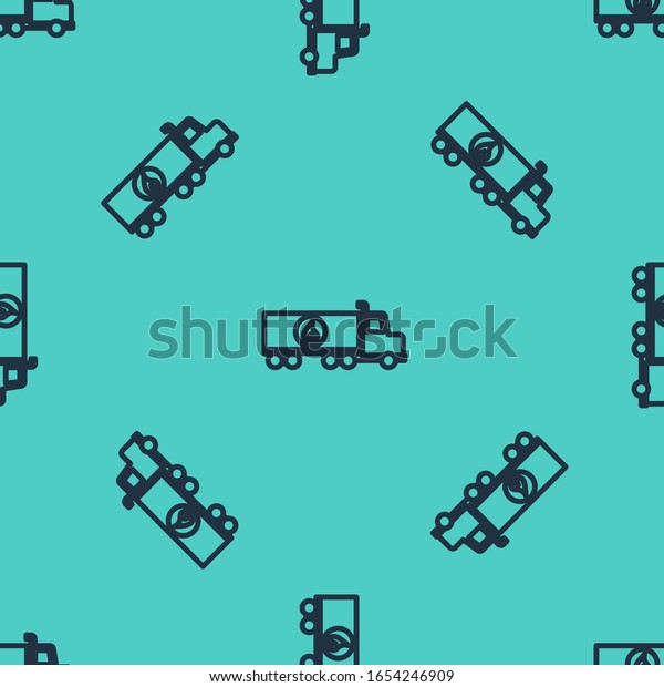Black line Tanker truck icon isolated\
seamless pattern on green background. Petroleum tanker, petrol\
truck, cistern, oil trailer.  Vector\
Illustration