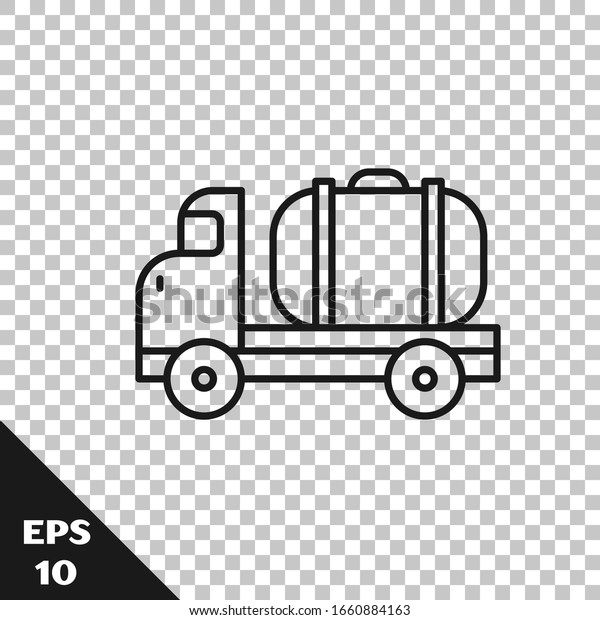 Black line Tanker truck icon isolated on\
transparent background. Petroleum tanker, petrol truck, cistern,\
oil trailer.  Vector\
Illustration