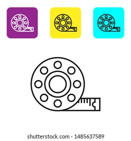 Black line Tape measure icon isolated on white background. Measuring tape. Set icons colorful square buttons. Vector Illustration